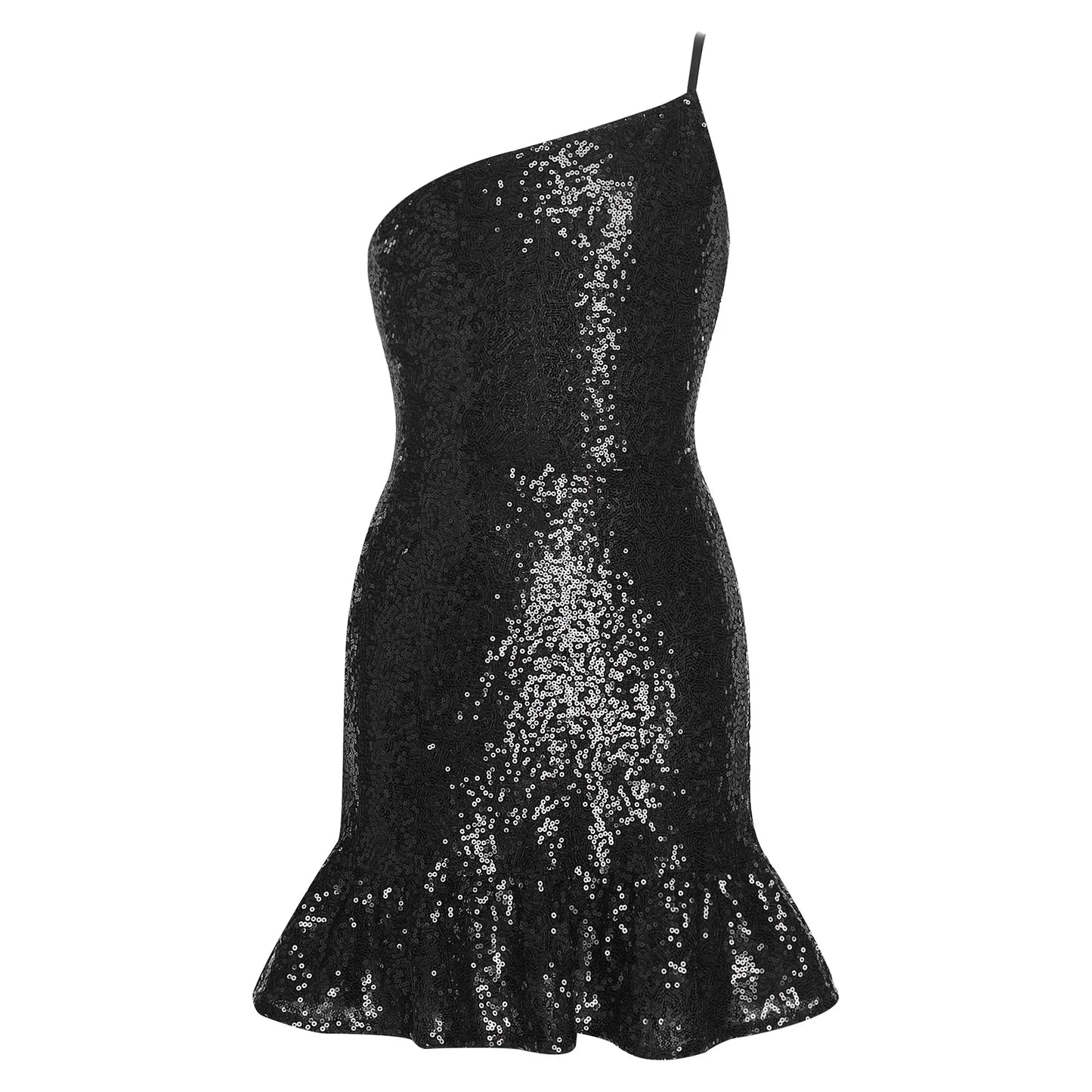 Girls Birthday Robes Dance Sequins Mini Dress One Shoulder Sleeveless Ruffled Hem Wedding Party Gown Glittery Bodycon Dress