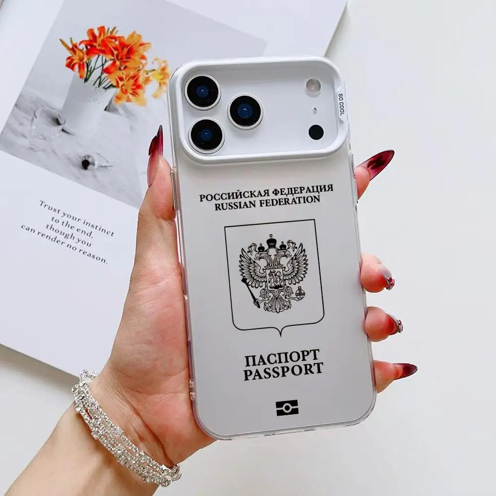 Russia Passport Design Phone Case For iPhone 17 16 15 14 13 12 11 Pro Max Air Colorful Matte Laser Aurora Shockproof Phone Case