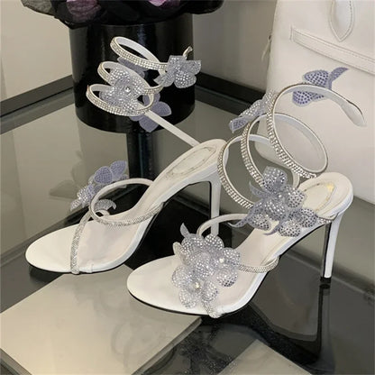 Aneikeh 2026 Summer Open Toe Ankle Strap Female Sandals Shoes Street Style CRYSTAL Narrow Band Thin High Heels Women Sandals