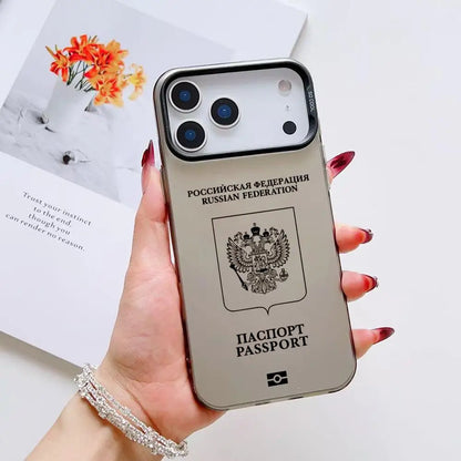 Russia Passport Design Phone Case For iPhone 17 16 15 14 13 12 11 Pro Max Air Colorful Matte Laser Aurora Shockproof Phone Case