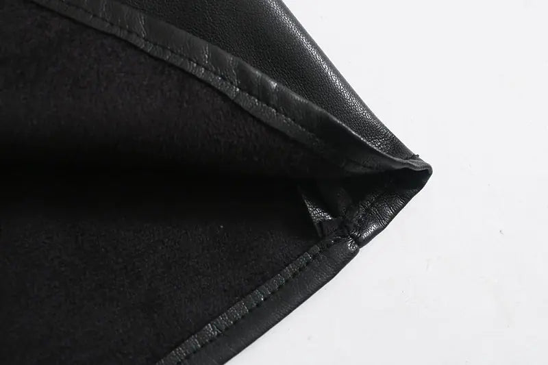 Women's PU Leather Long Sleeve Mini Dress with Buttons