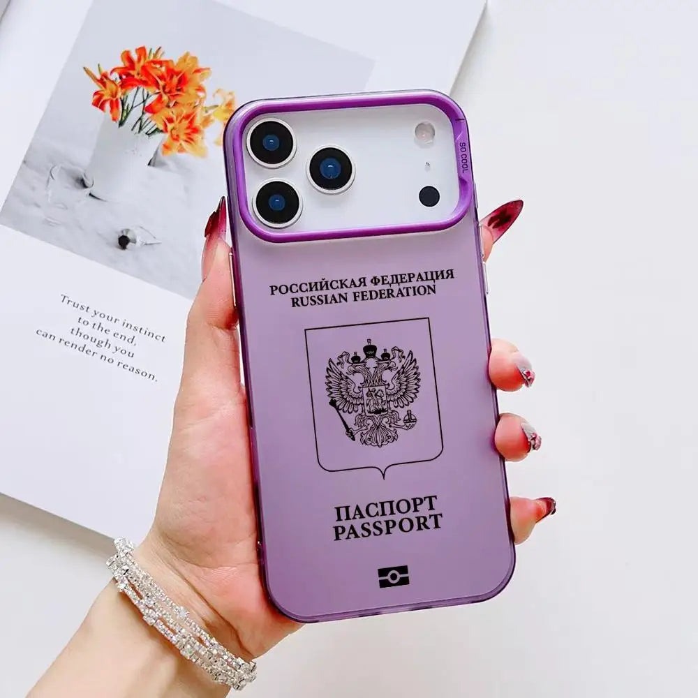Russia Passport Design Phone Case For iPhone 17 16 15 14 13 12 11 Pro Max Air Colorful Matte Laser Aurora Shockproof Phone Case