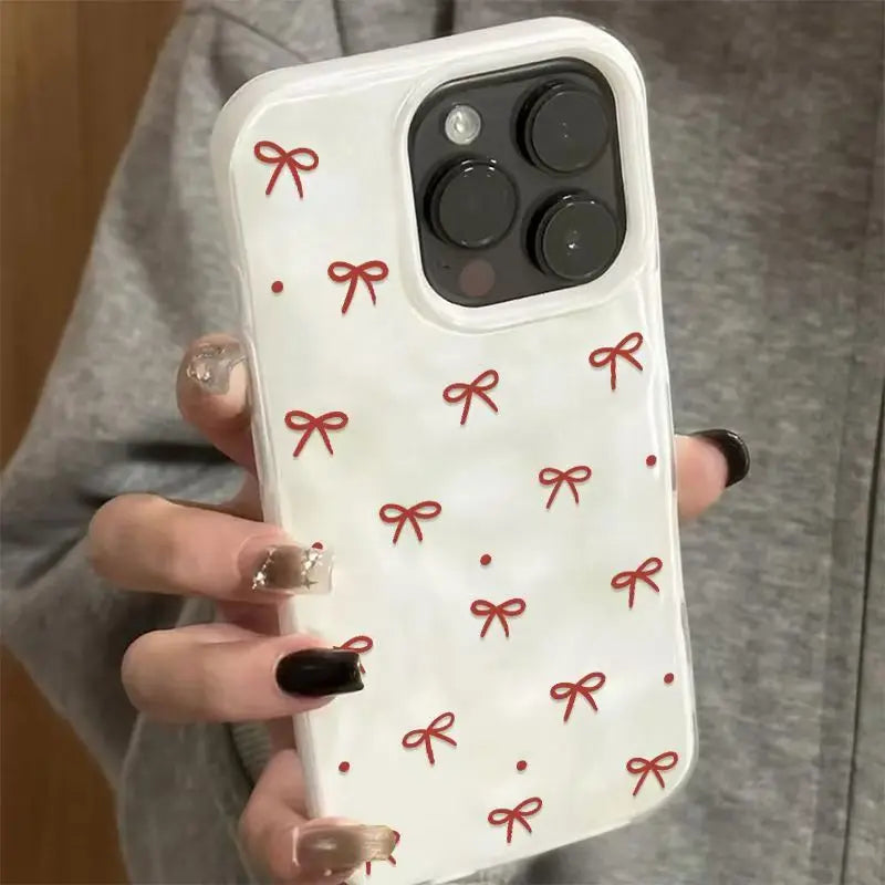 Red Bow Pattern Folds Texture Phone Case For IPhone 17 Pro Max Air 16 Plus 15 14 13 12 11 Shockproof Silicone Bumper Cases Cover