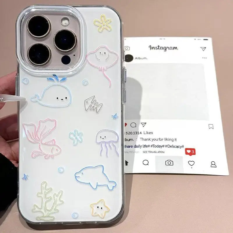 Line Drawings Of Small Seabed Animals Phone Case For iPhone 17 AIR 16 15 14 13 12 11 PRO MAX PLUS Anti Drop Dustproof Cover