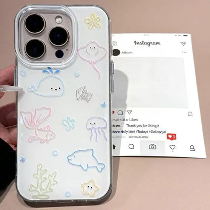 Line Drawings Of Small Seabed Animals Phone Case For iPhone 17 AIR 16 15 14 13 12 11 PRO MAX PLUS Anti Drop Dustproof Cover