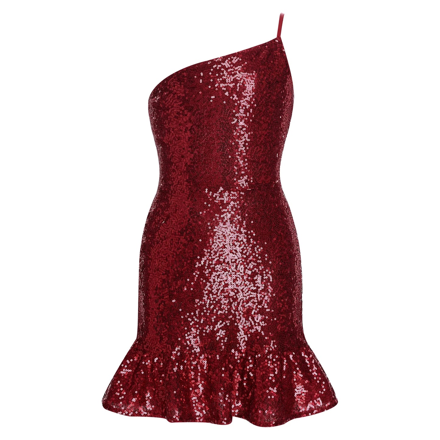 Girls Birthday Robes Dance Sequins Mini Dress One Shoulder Sleeveless Ruffled Hem Wedding Party Gown Glittery Bodycon Dress