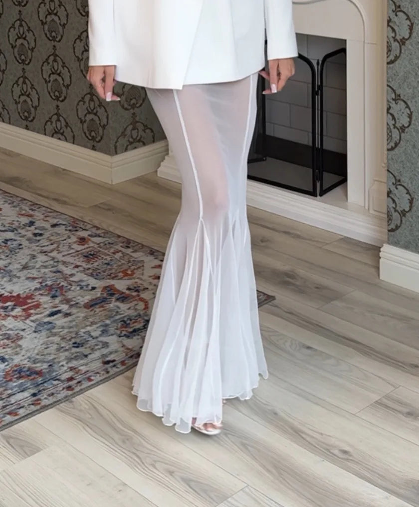 Women's Solid Color Skirt Two Piece Set Temperament Slim Blazer Coat See Through Mesh Package Hip Skirts 2 Piece Sets Streetwear