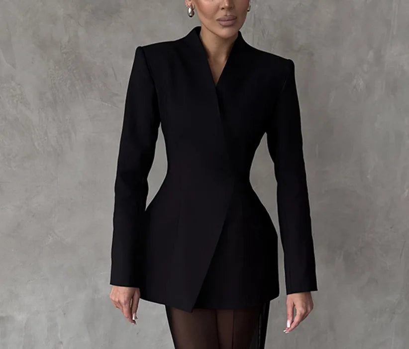 Women's Solid Color Skirt Two Piece Set Temperament Slim Blazer Coat See Through Mesh Package Hip Skirts 2 Piece Sets Streetwear