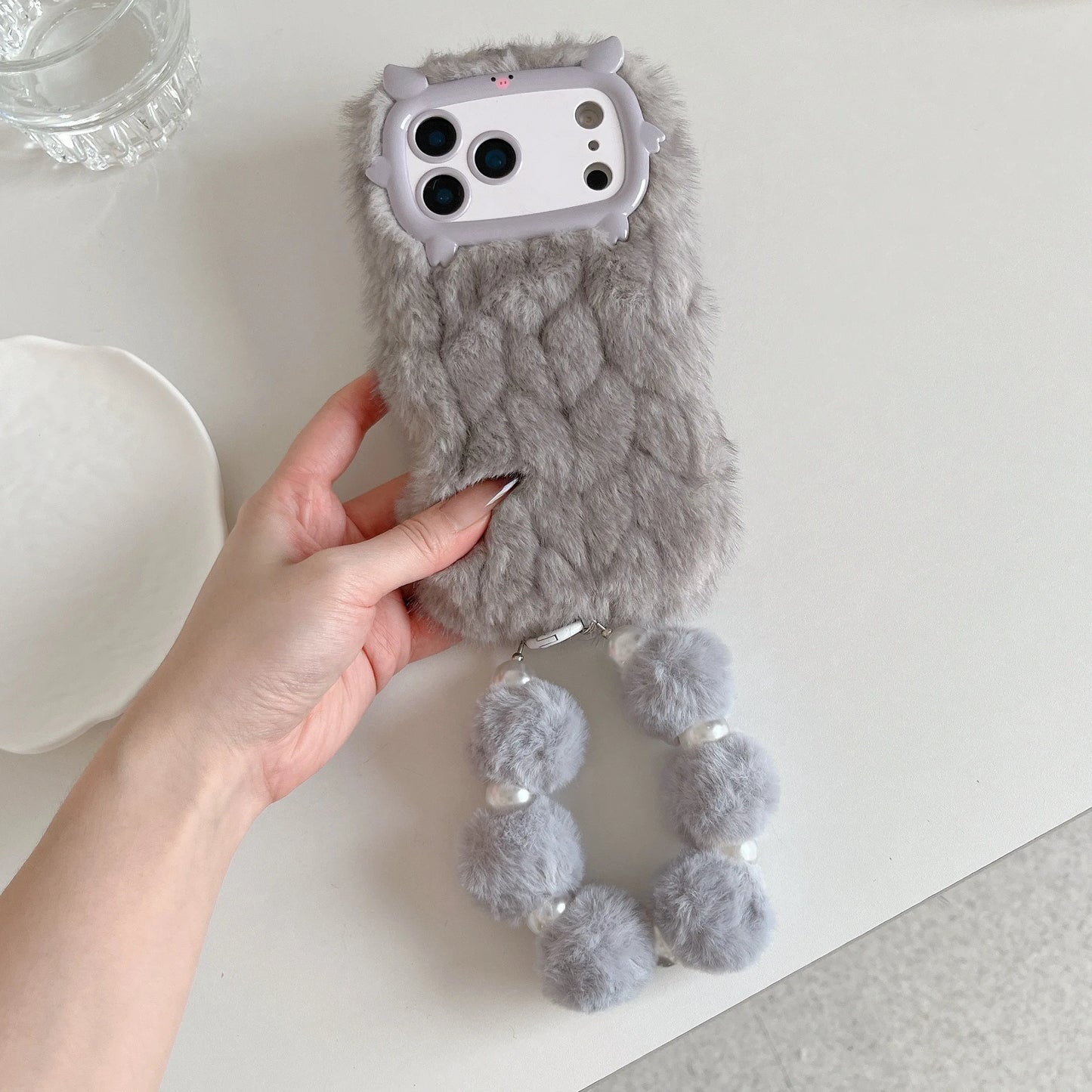 Adorable Pig Plush Shell for 17 pro max 16pro 15plus 14 13 Grid Smooth Soft Plush Cover Cute Animal Design Protective Case