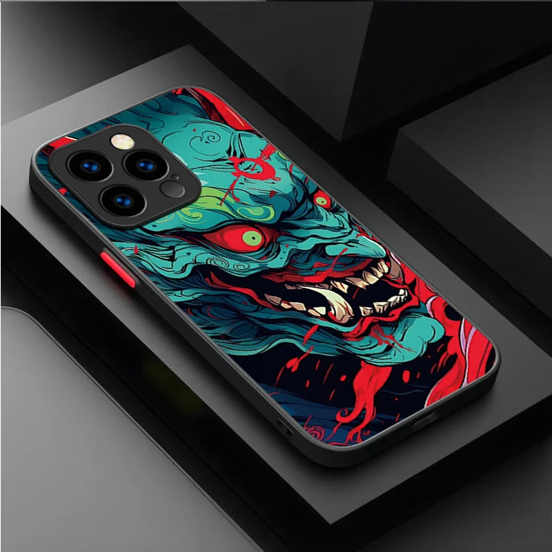 Samurai Hannya Mask Ghost Printing Phone Case For iPhone 17 Air 15 16E 16 Plus 14 13 12 11 Pro Max XR X XS Max SE 2020 Cover