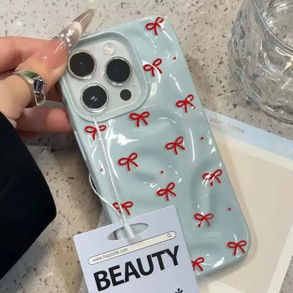 Red Bow Pattern Folds Texture Phone Case For IPhone 17 Pro Max Air 16 Plus 15 14 13 12 11 Shockproof Silicone Bumper Cases Cover