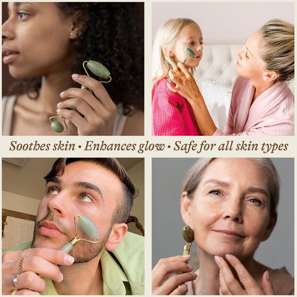 Jade Roller for Face - Smoothes Fine Lines & Wrinkles