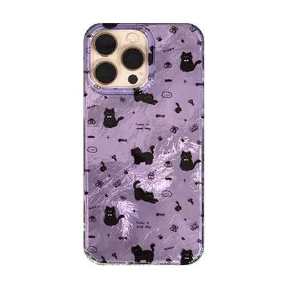 Ins Cute Girl Flower Purple Full Screen Cat Phone Case For iPhone 17 AIR 16 15 14 13 12 11 Pro XR XS Max 7 8 Plus Mini Y2K Cover