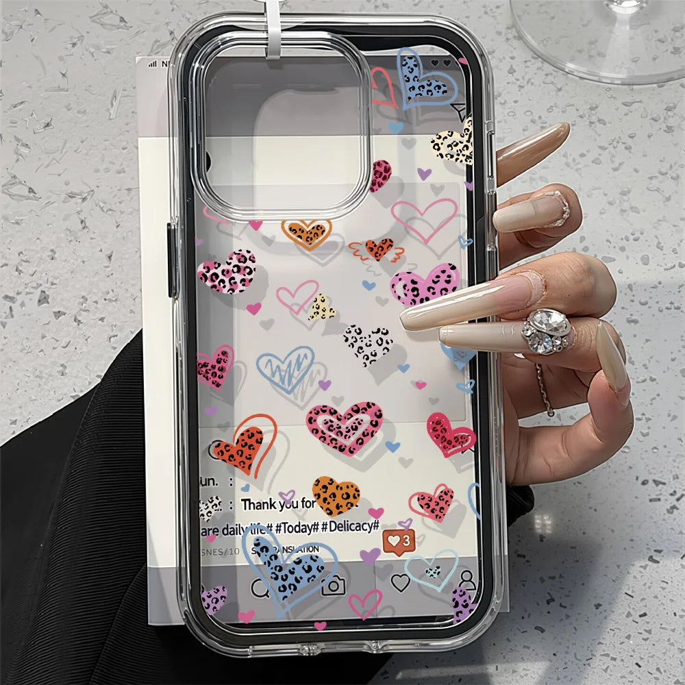 2 in 1 Candy Color Love Heart Phone Case For iPhone 17 Pro Case iPhone 13 11 12 14 15 16 Pro Max Air Soft Shockproof Cover Funda