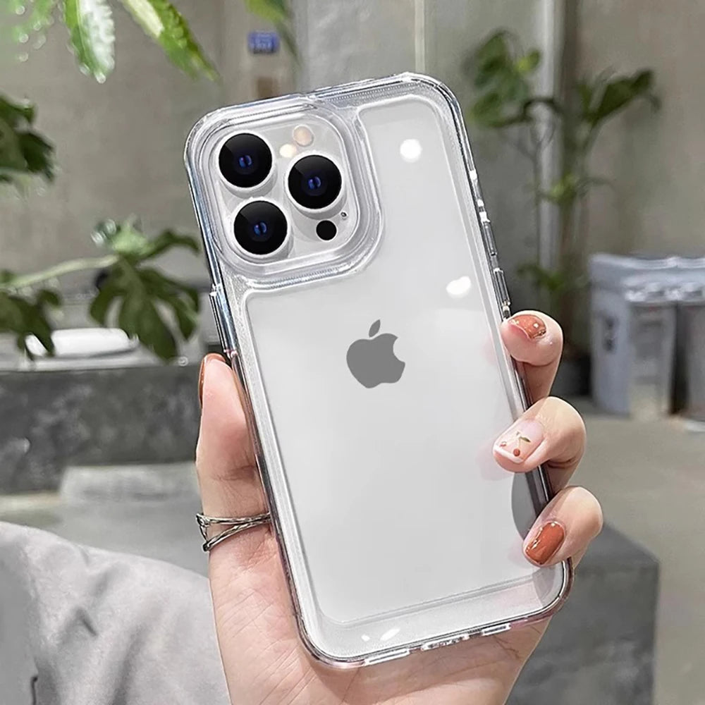Phone Case For iPhone 17 Air 16 15 14 7 8 Plus 13 12 11 Pro Max Clear Bumper Hard Silicone Luxury Transparent Shockproof Cover