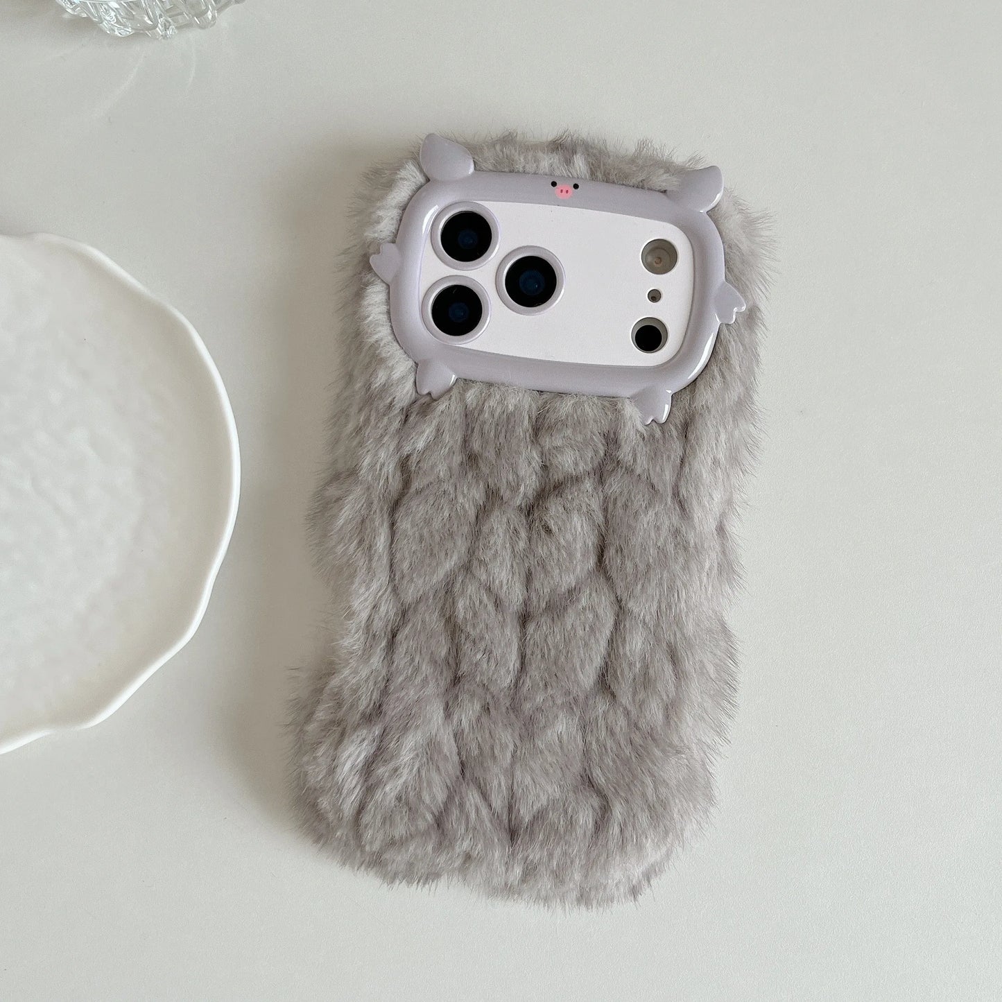 Adorable Pig Plush Shell for 17 pro max 16pro 15plus 14 13 Grid Smooth Soft Plush Cover Cute Animal Design Protective Case