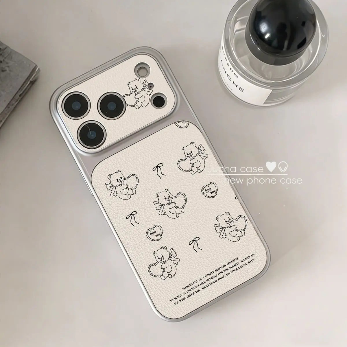 INS Korean White Love Angel Bear Advenced Leather Phone Case For iPhone 17 16 15 14 13 Pro Max Plus Shockproof Protective Cover