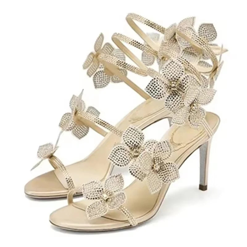 Aneikeh 2026 Summer Open Toe Ankle Strap Female Sandals Shoes Street Style CRYSTAL Narrow Band Thin High Heels Women Sandals
