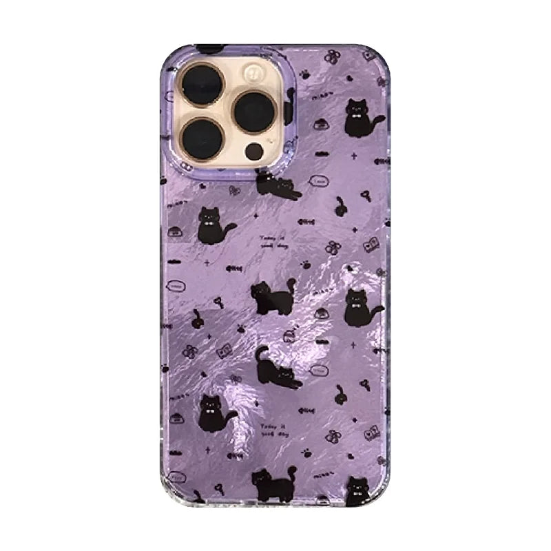 Ins Cute Girl Flower Purple Full Screen Cat Phone Case For iPhone 17 AIR 16 15 14 13 12 11 Pro XR XS Max 7 8 Plus Mini Y2K Cover