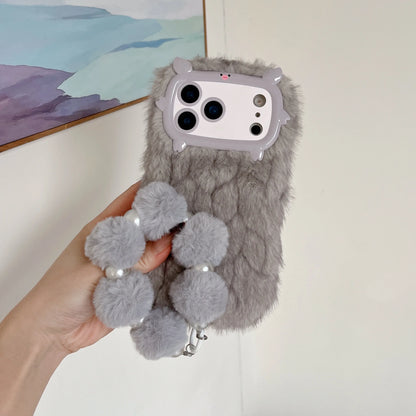 Adorable Pig Plush Shell for 17 pro max 16pro 15plus 14 13 Grid Smooth Soft Plush Cover Cute Animal Design Protective Case