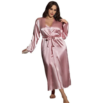 Big Size Women Nightwear Long Dress and Bathrobe Set for Ladies Pajamas Spring Summer Sexy Comfortable Home Wear Plus Size 2pcs