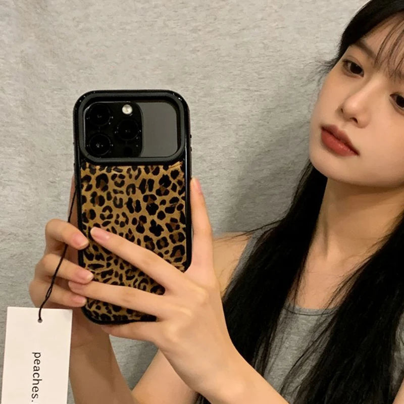 Ins Korean Style Brown Leopard Print Leather Shockproof Protective Phone Case For iPhone 17 Air 16 15 14 13 12 11 Pro Max Cover