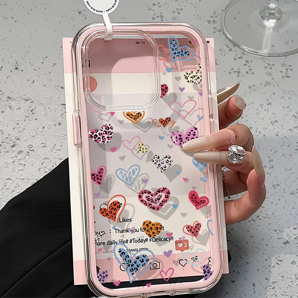 2 in 1 Candy Color Love Heart Phone Case For iPhone 17 Pro Case iPhone 13 11 12 14 15 16 Pro Max Air Soft Shockproof Cover Funda