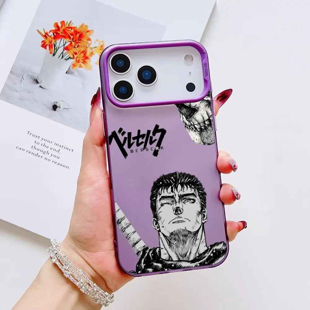 B-Berserk G-Guts Anime Phone Case For iPhone 17 16 15 14 13 12 11 Pro Max Black Purple Matte Laser Metallic Aurora Funda