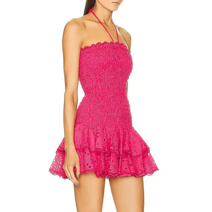 Elegant Strapless Ruffled Dress with Embroidery for Women