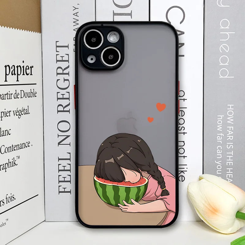 Creative Cartoon Boy Girl Paired Couple Phone Case for iPhone 17 16 Pro Max 15 14 13 12 11 XS MAX X XR 7 8 14 16 Plus Hard Cover