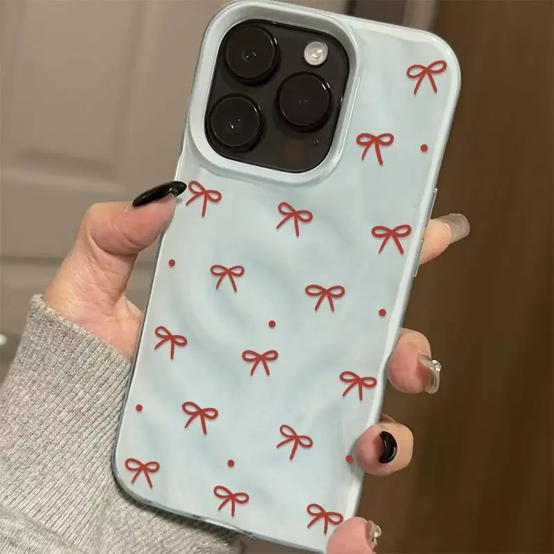 Red Bow Pattern Folds Texture Phone Case For IPhone 17 Pro Max Air 16 Plus 15 14 13 12 11 Shockproof Silicone Bumper Cases Cover