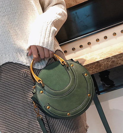 Fashionable Portable Rivet Round Shoulder Bag for Women