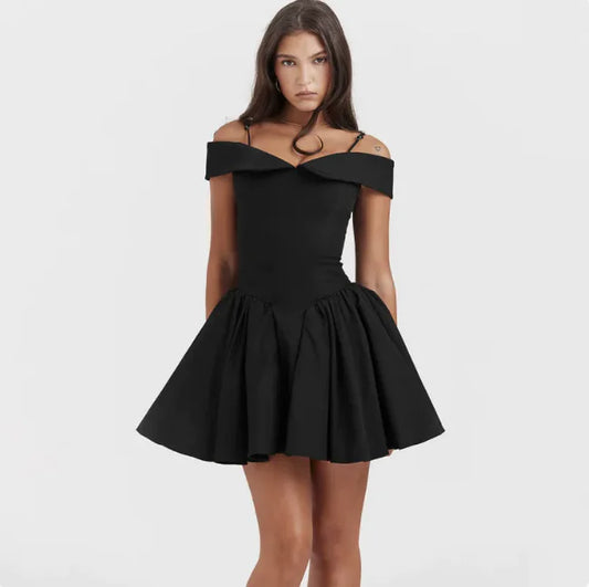 Off-Shoulder Sleeveless Mini Dress for Women – Elegant, Fitted Little Black Dress in Multiple Colors