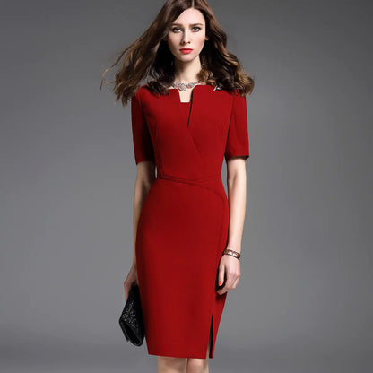 Elegant Mid-Sleeve Red Dress for Women