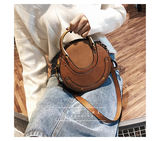 Fashionable Portable Rivet Round Shoulder Bag for Women