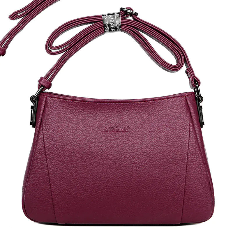 Soft Leather Messenger Bag for Middle-aged Women