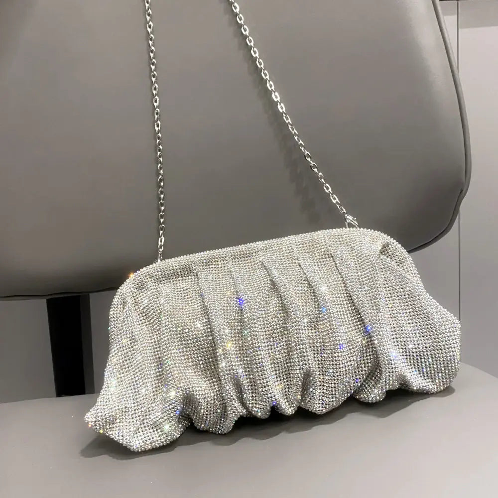 Rhinestone Ruffle Evening Bag for Women