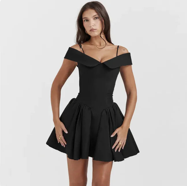 Off-Shoulder Sleeveless Mini Dress for Women – Elegant, Fitted Little Black Dress in Multiple Colors