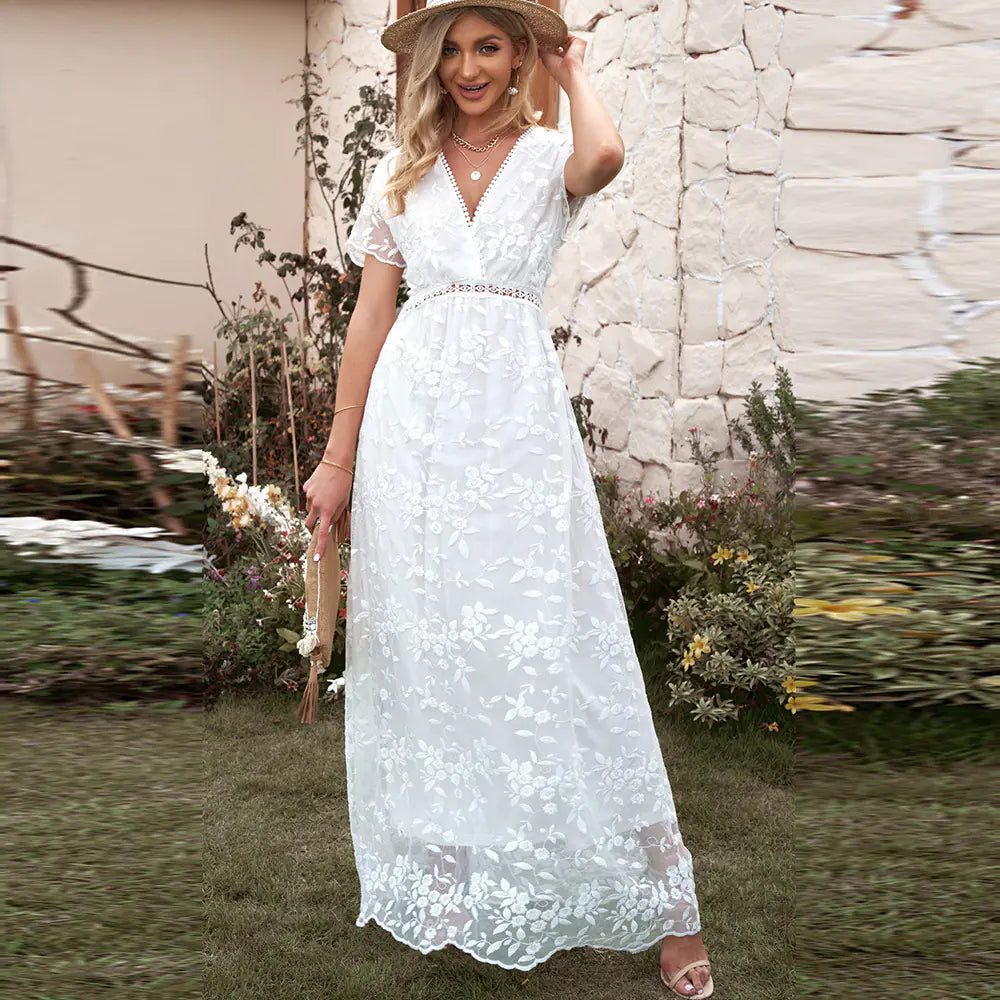 Summer Lace Hollow Long Dress for Women - Chic & Elegant