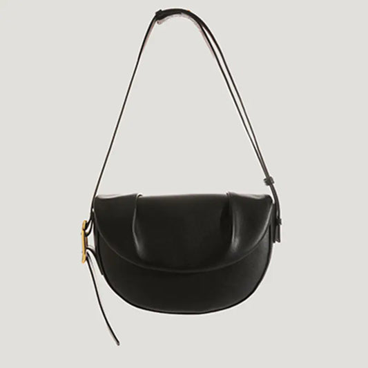 Cowhide Pleated Underarm Saddle Bag for Women