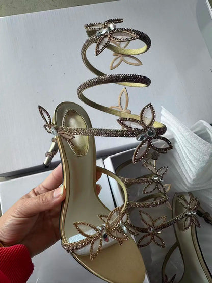 Aneikeh 2026 Summer Open Toe Ankle Strap Female Sandals Shoes Street Style CRYSTAL Narrow Band Thin High Heels Women Sandals