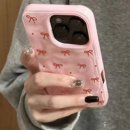 Red Bow Pattern Folds Texture Phone Case For IPhone 17 Pro Max Air 16 Plus 15 14 13 12 11 Shockproof Silicone Bumper Cases Cover
