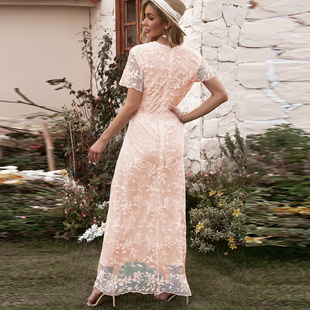 Summer Lace Hollow Long Dress for Women - Chic & Elegant