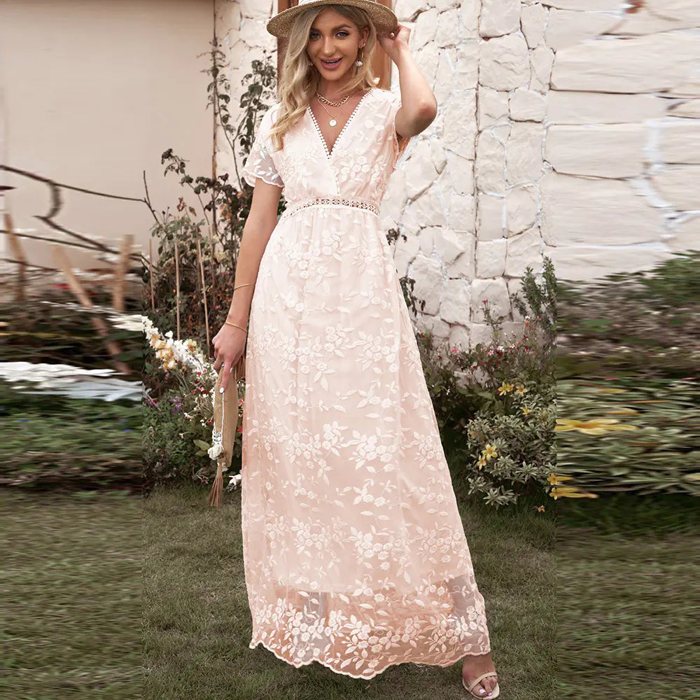 Summer Lace Hollow Long Dress for Women - Chic & Elegant