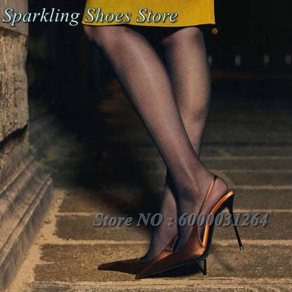 New Black Patent High Heels Patchwork Slingbacks Shallow Pointy Toe Women Stiletto Sandals 2026 Summer Sexy Dress Designer Shoes