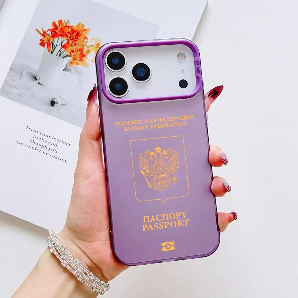 Russia Passport Design Phone Case For iPhone 17 16 15 14 13 12 11 Pro Max Air Colorful Matte Laser Aurora Shockproof Phone Case