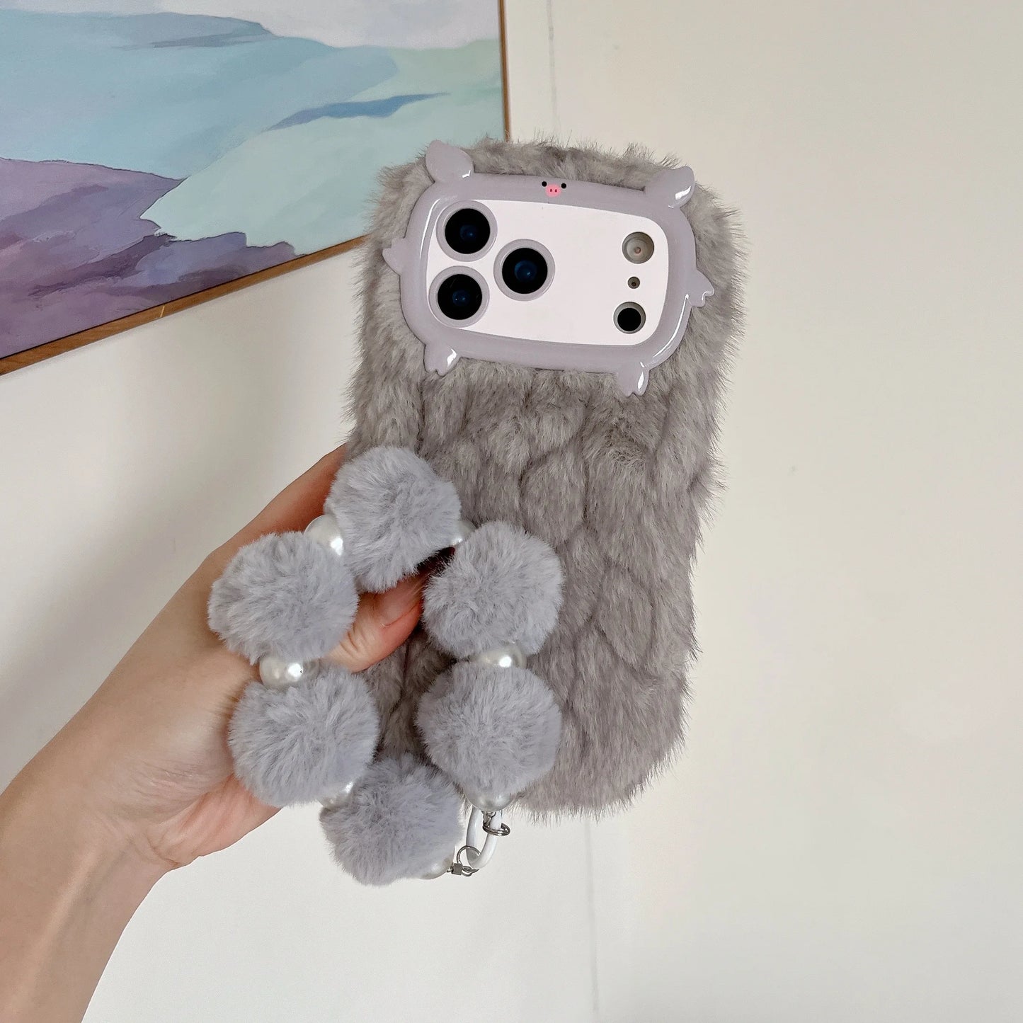 Adorable Pig Plush Shell for 17 pro max 16pro 15plus 14 13 Grid Smooth Soft Plush Cover Cute Animal Design Protective Case