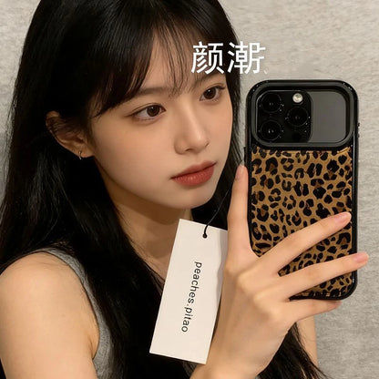 Ins Korean Style Brown Leopard Print Leather Shockproof Protective Phone Case For iPhone 17 Air 16 15 14 13 12 11 Pro Max Cover
