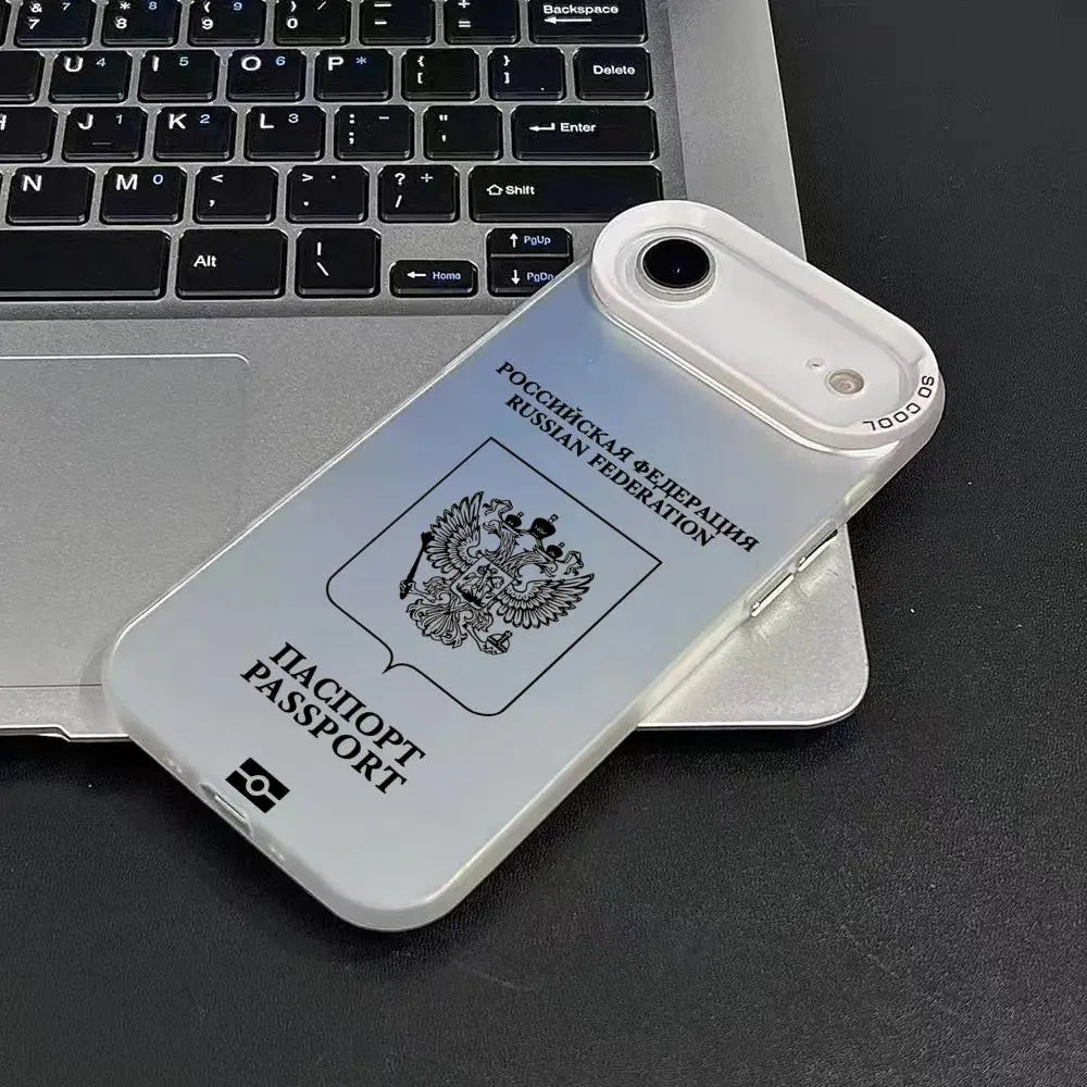 Russia Passport Design Phone Case For iPhone 17 16 15 14 13 12 11 Pro Max Air Colorful Matte Laser Aurora Shockproof Phone Case