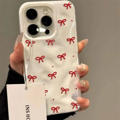 Red Bow Pattern Folds Texture Phone Case For IPhone 17 Pro Max Air 16 Plus 15 14 13 12 11 Shockproof Silicone Bumper Cases Cover